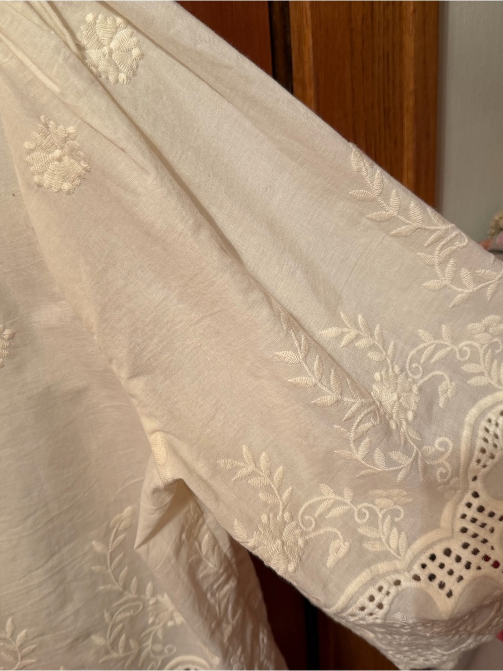 Cream Embroidered Tie-Front Peasant Blouse - Picture 7 of 13